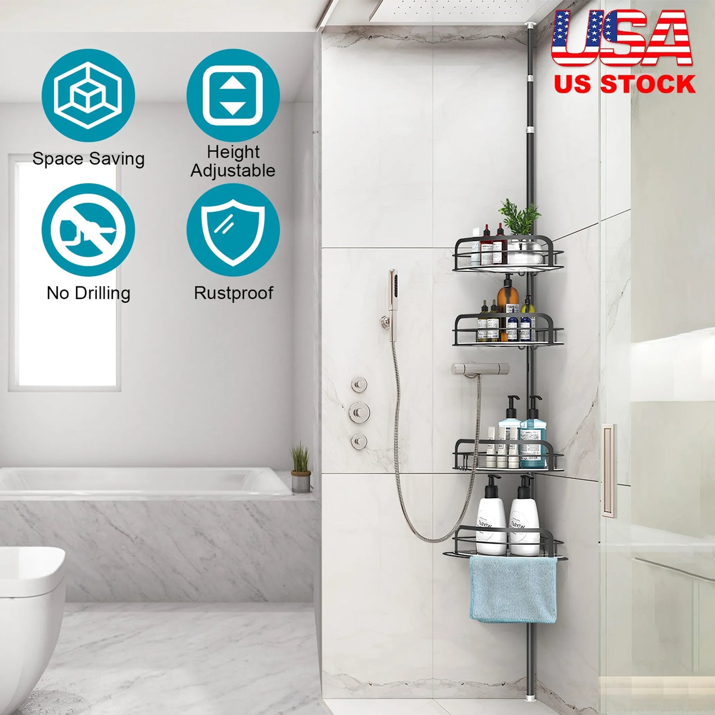 Rust-Resistant Corner Shower Caddy For Bathroom