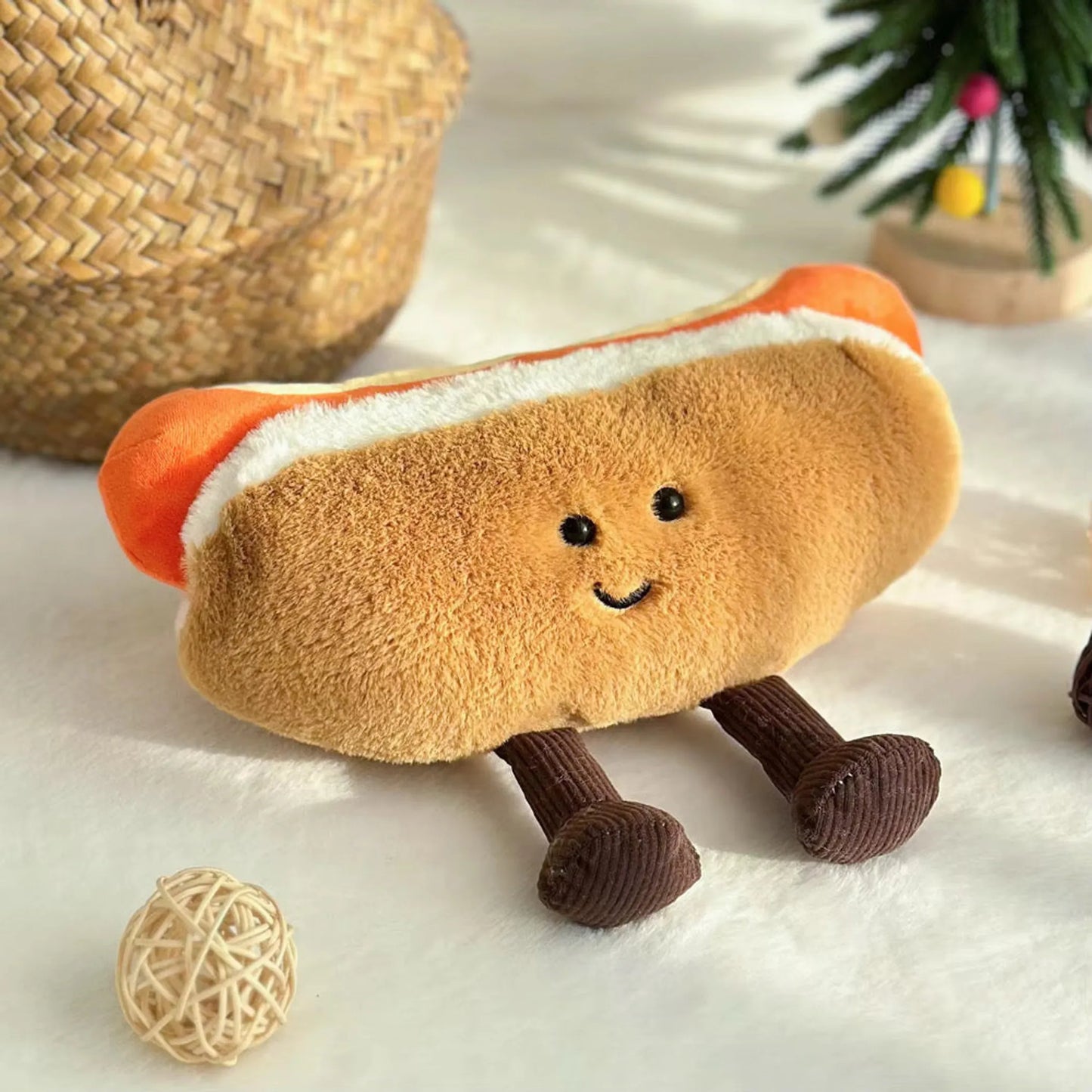 Hot Dog Plush Toy with Cute Dangly Feet Kawaii Soft Toy for Kids & Adults