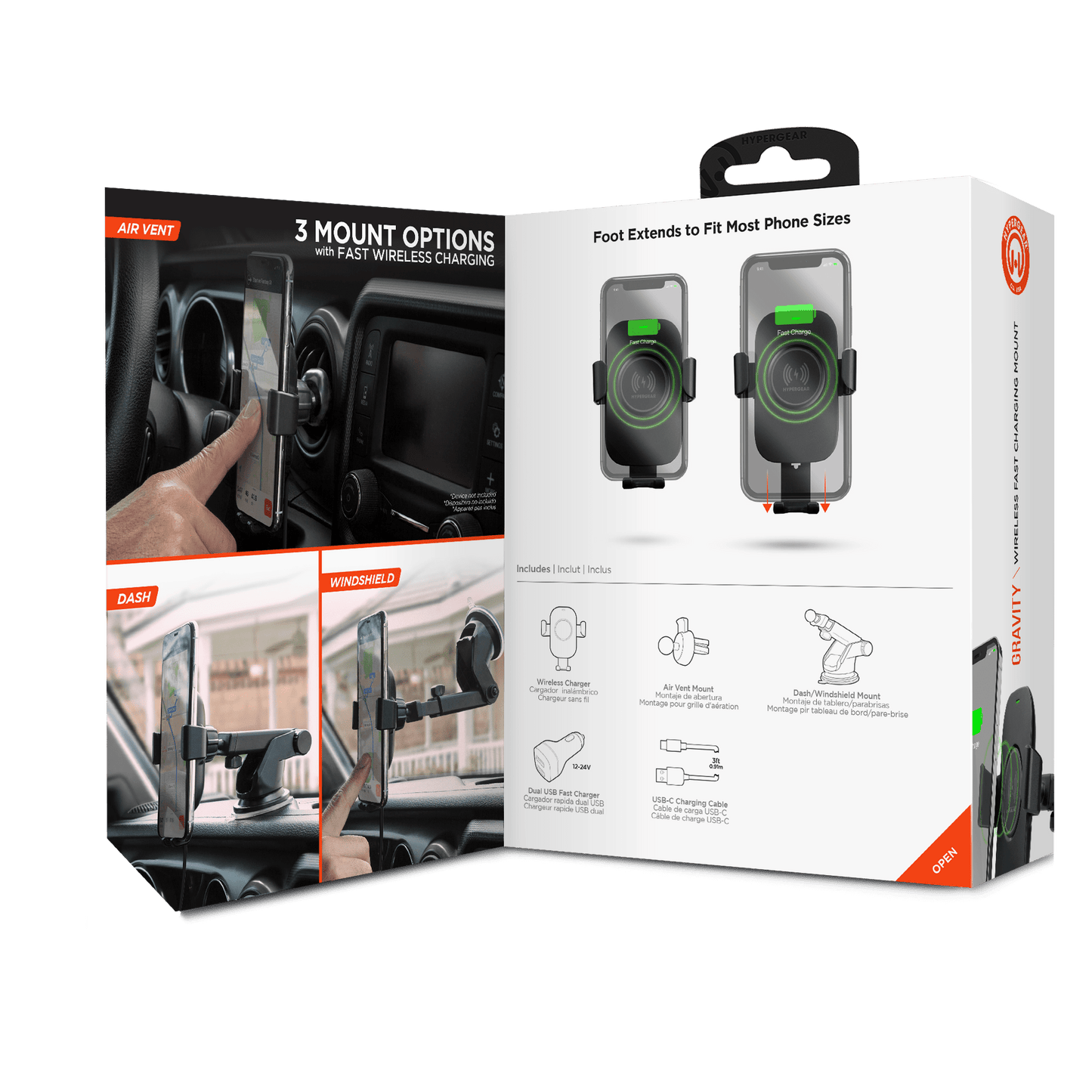 HyperGear Gravity 15W Wireless Fast Charge Mount Black (Vent, Dash, Windshield) - US Stores