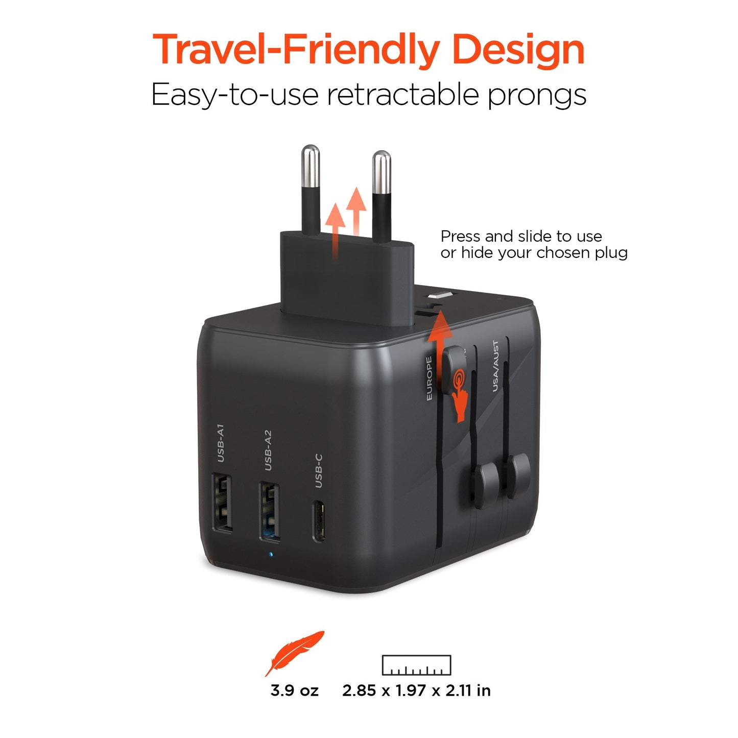 HyperGear WorldCharge Universal Travel Adapter with USB - C Blk - US Stores