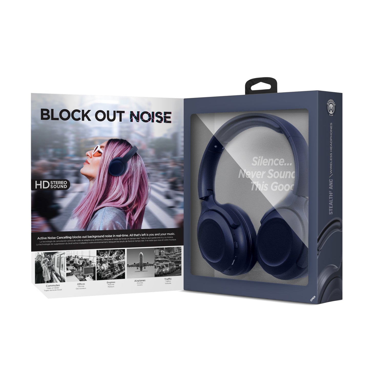 Stealth2 ANC Wireless Noise Cancelling Over-the-Ear Headphones | Blue - US Stores