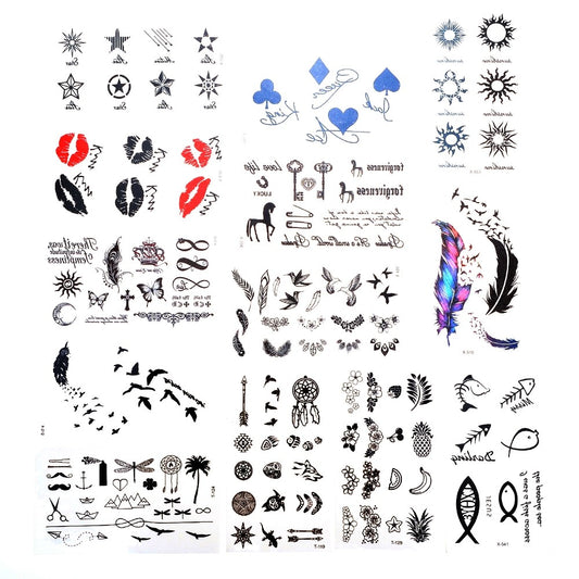 30 Sheet Temporary Tattoos Neck and Wrist Men Women Kids