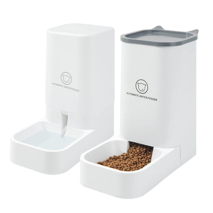 Automatic Pet Feeder and Waterer Set for Cats and Dogs - Easy-to-Clean, Convenient, White - Care Taking Made Simple