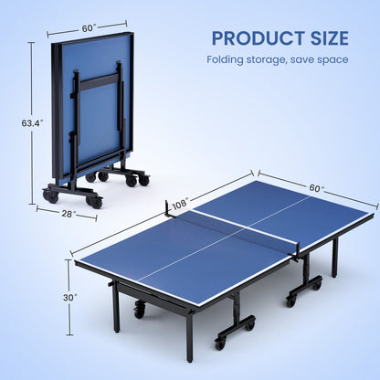 Table Tennis Table - 15mm Professional MDF Indoor Table Tennis Table with Table Tennis Net and Bats etc. Quick Assembly, Single Training Table, 108"L x 60"W x 30"H