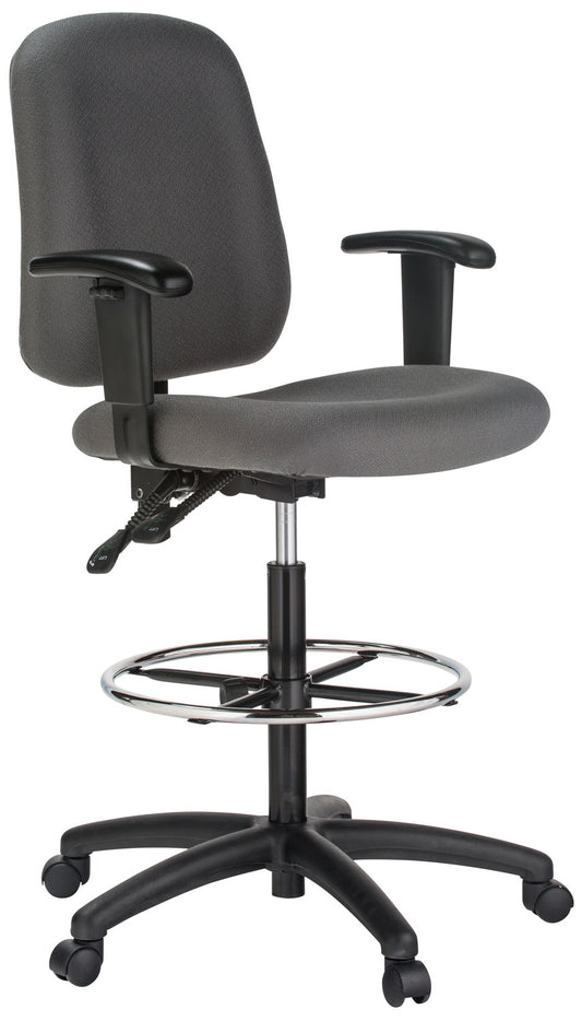 Harwick Contoured Dual Function Drafting Stool With Arms - Gray Fabric