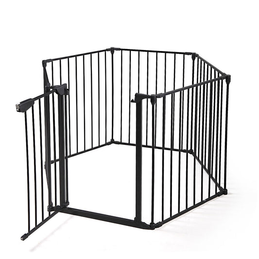 146" Extra Wide Baby Gate, 6 - Panel Baby Pet Playpen, Fireplace Safety Fence, Foldable Barrier Gate, Black - US Stores