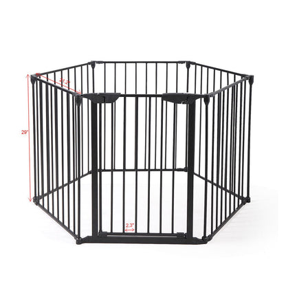 146" Extra Wide Baby Gate, 6 - Panel Baby Pet Playpen, Fireplace Safety Fence, Foldable Barrier Gate, Black - US Stores