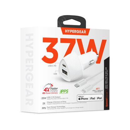 HyperGear SpeedBoost 25W PD Lightning Car Kit White