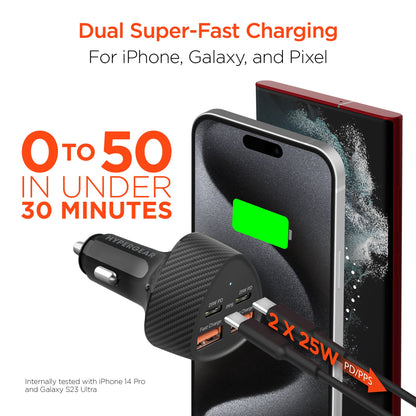 HyperGear SpeedBoost 50W Quad Car Charger with Dual 25W USB-C PD/PPS