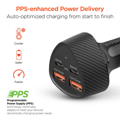 HyperGear SpeedBoost 50W Quad Car Charger with Dual 25W USB-C PD/PPS