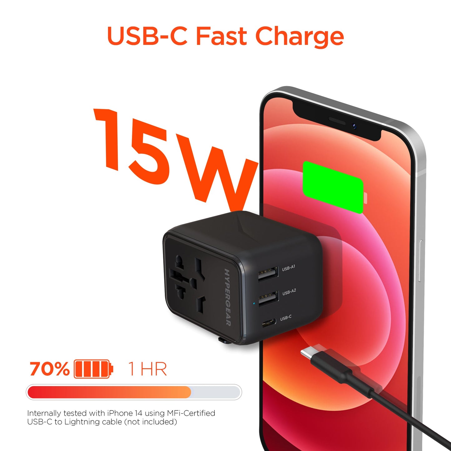 HyperGear WorldCharge Universal Travel Adapter with USB-C Blk