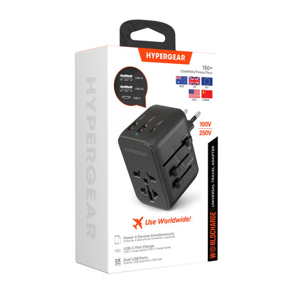 HyperGear WorldCharge Universal Travel Adapter with USB-C Blk