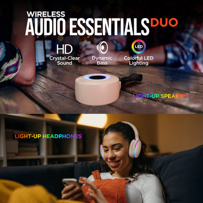 Wireless Audio Essentials Duo | Light-Up Speaker + Headphones | Beige - US Stores