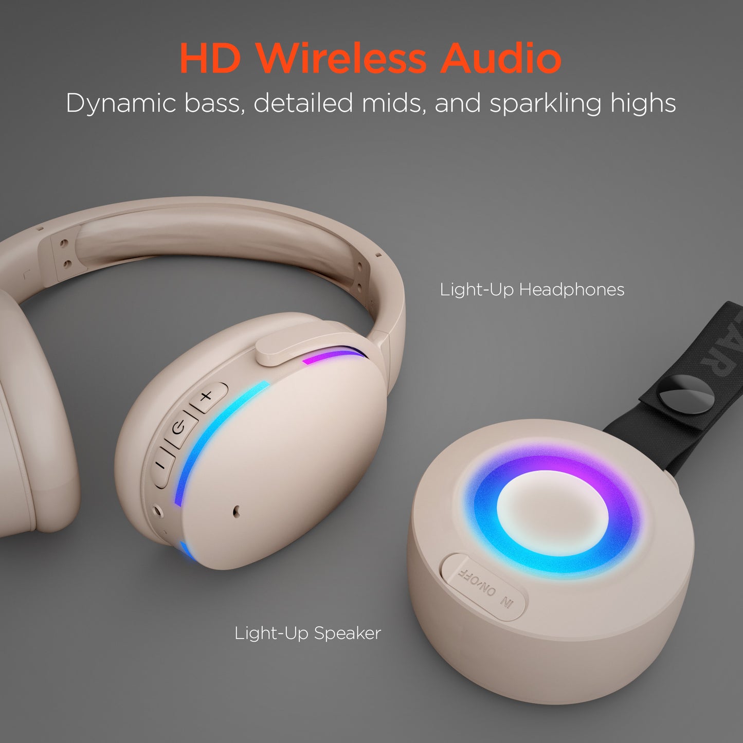 Wireless Audio Essentials Duo | Light-Up Speaker + Headphones | Beige - US Stores