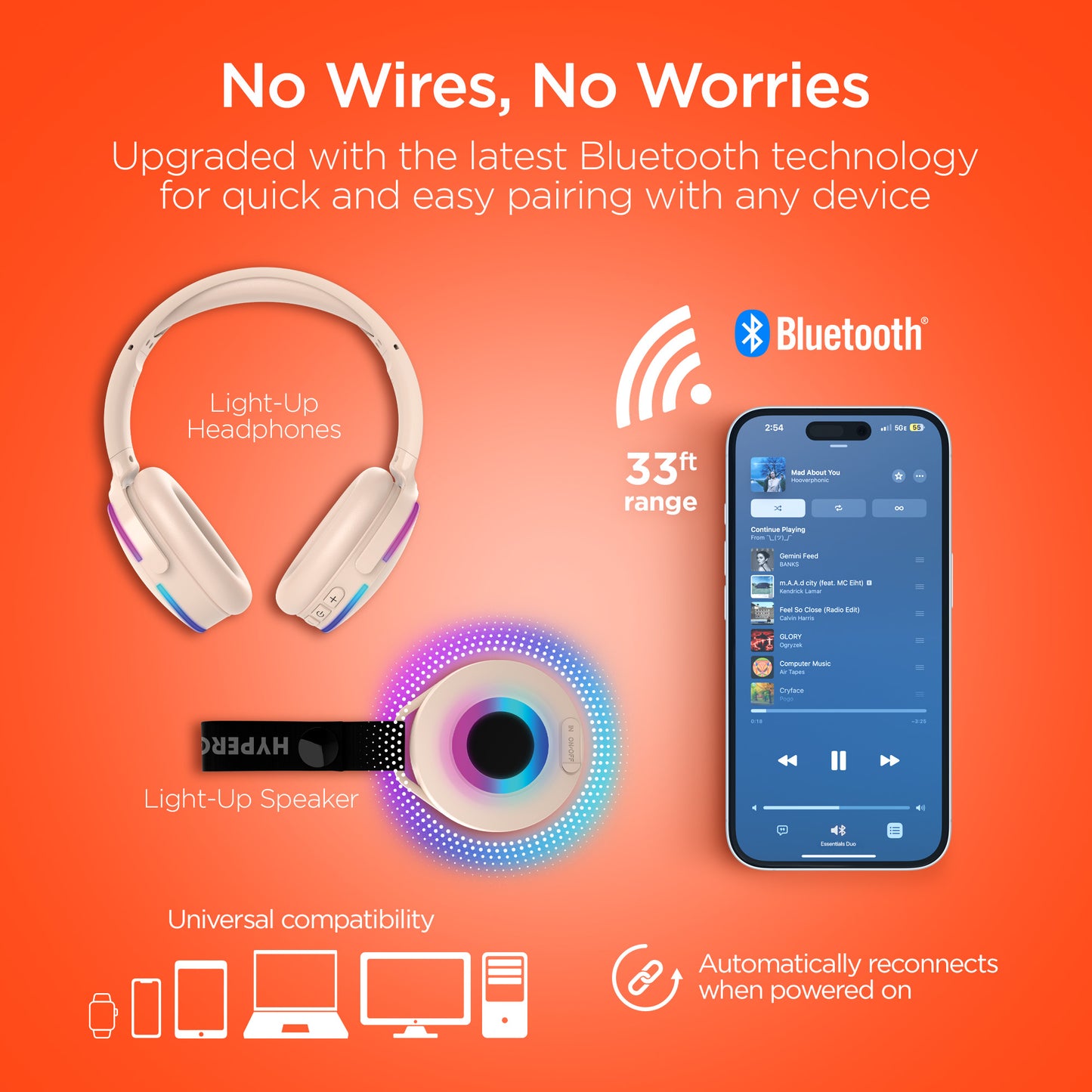 Wireless Audio Essentials Duo | Light-Up Speaker + Headphones | Beige - US Stores