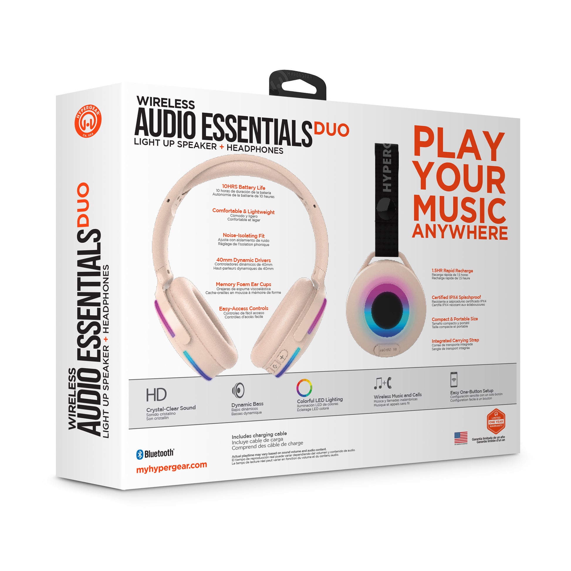 Wireless Audio Essentials Duo | Light-Up Speaker + Headphones | Beige - US Stores