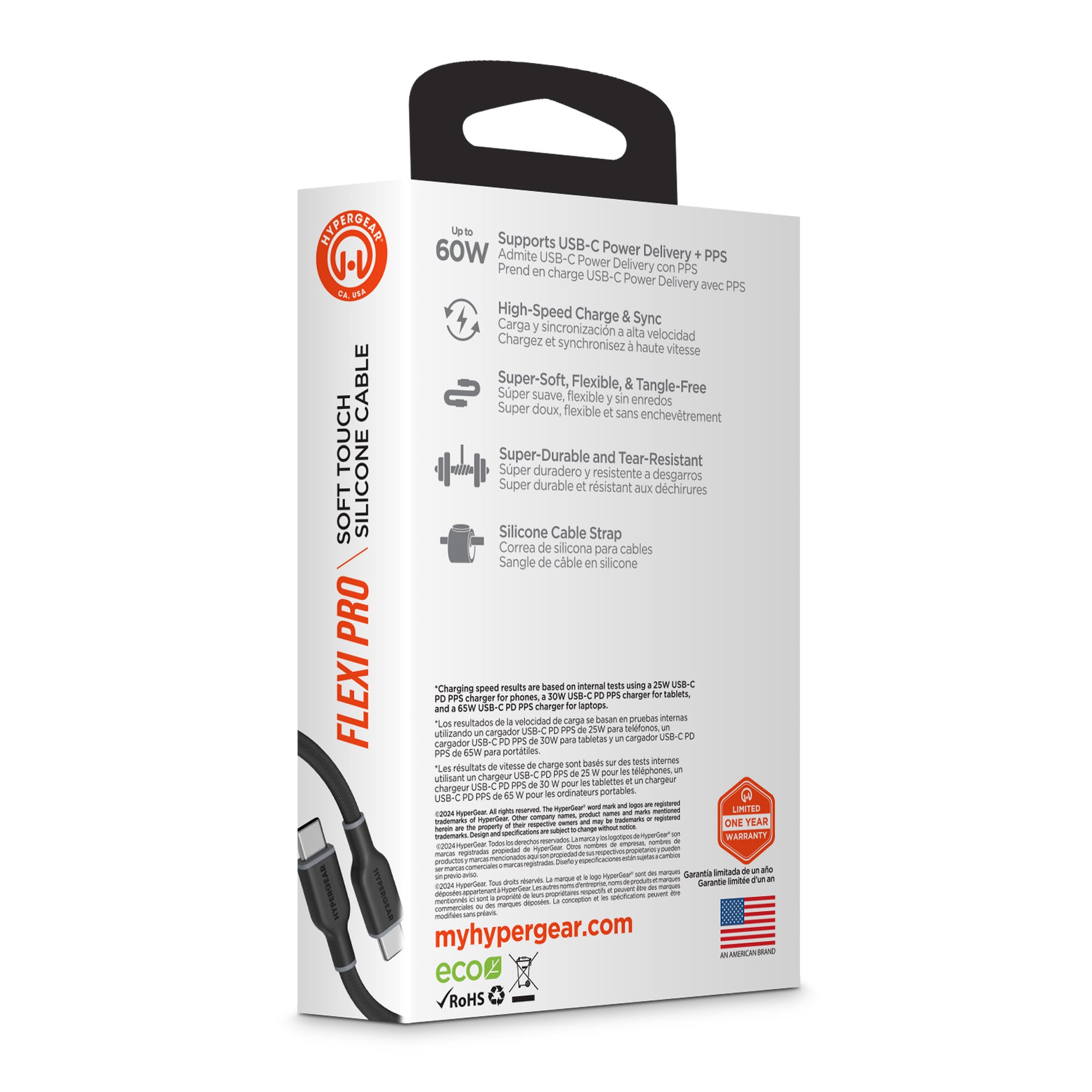 Flexi Pro USB-C to USB-C Soft-Touch Fast Charge Cable | 6ft | Black - US Stores