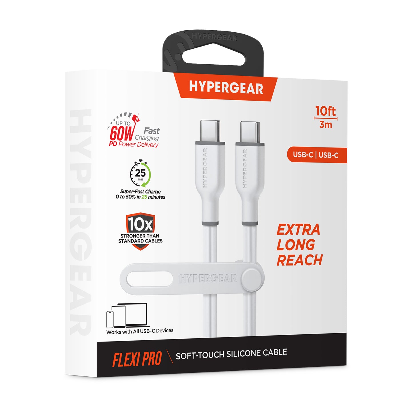 10ft White Flexi Pro USB-C to USB-C Fast Charge Cable - US Stores