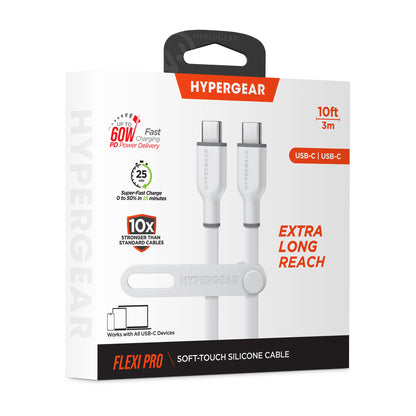 10ft White Flexi Pro USB-C to USB-C Fast Charge Cable - US Stores
