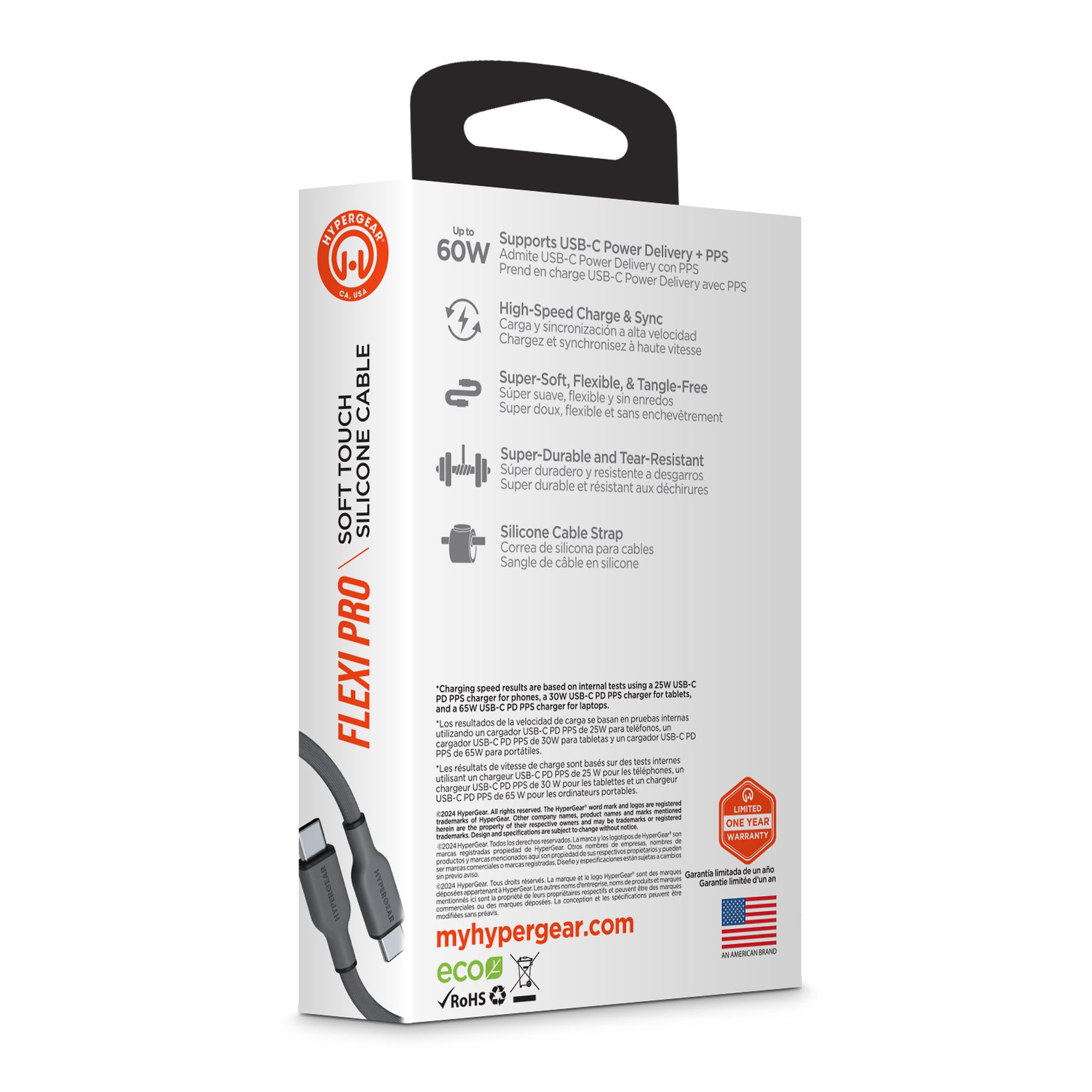 Flexi Pro USB-C to USB-C Soft-Touch Fast Charge Cable | 4ft | Gray - US Stores