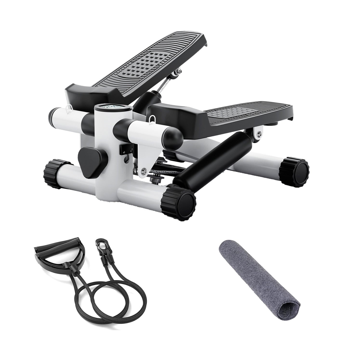 Mini Fitness Stepper, Hydraulic Fitness Stepper with Resistance Bands and Display, Silent Design, Weight Capacity 300LBS, Portable Stepper for Total Body Workout,11.3"L x 12.6"W x 7.8"H,White