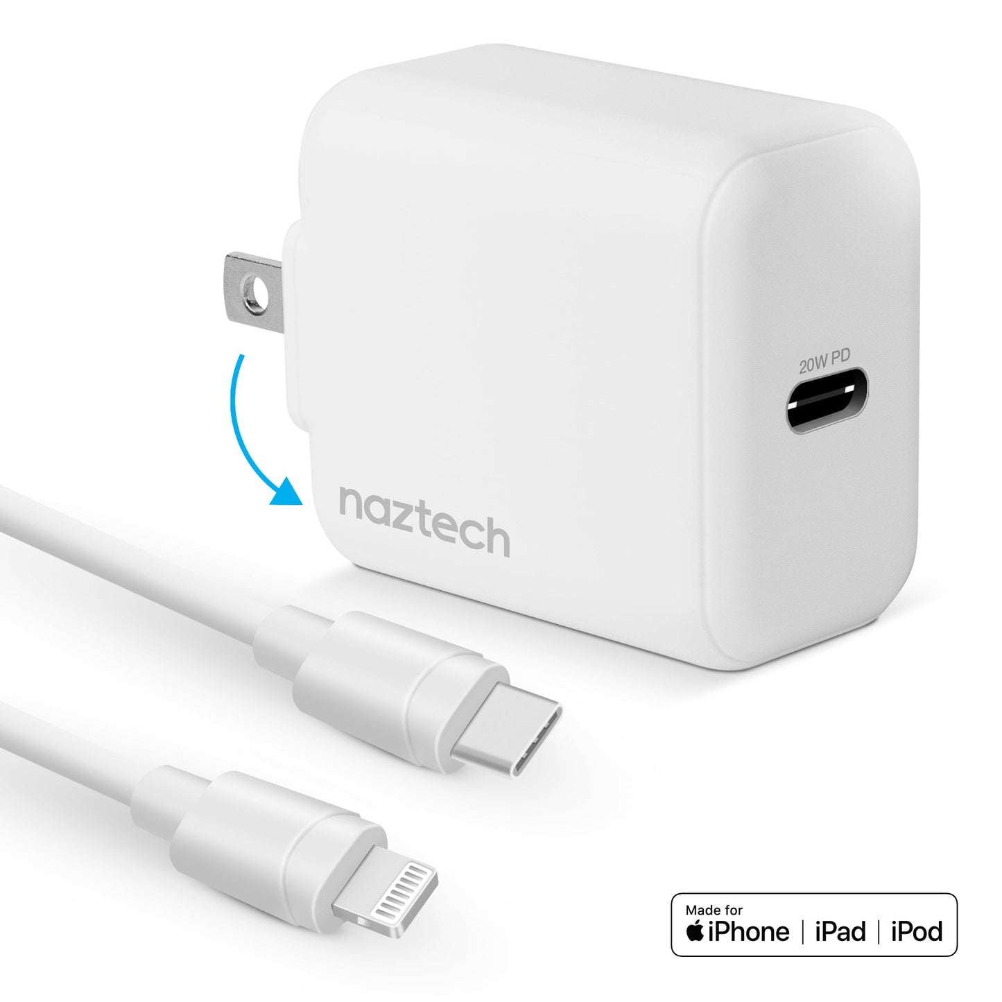 20W USB-C PD Fast Wall Charger | 4ft MFi Lightning Cable | White - US Stores