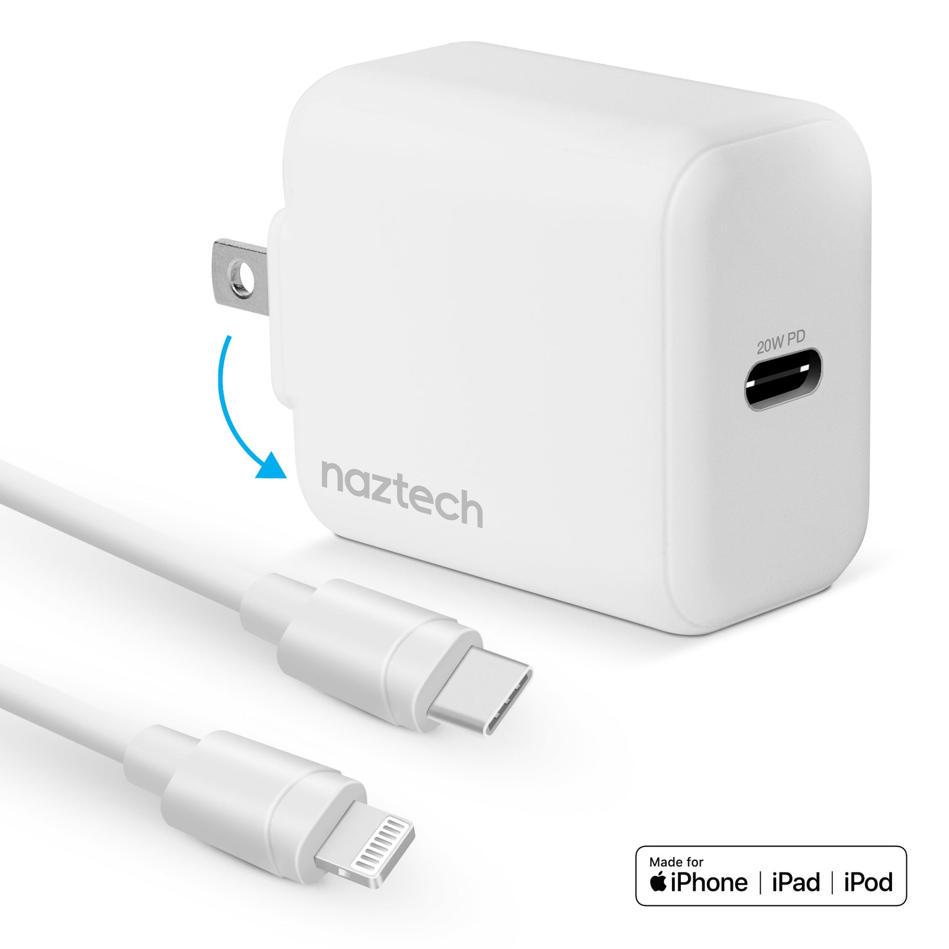 20W USB-C PD Fast Wall Charger | 4ft MFi Lightning Cable | White - US Stores