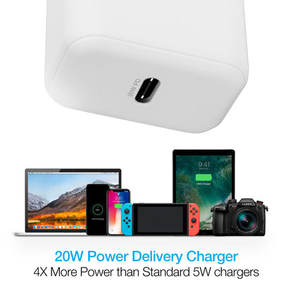 20W USB-C PD Fast Wall Charger | 4ft MFi Lightning Cable | White - US Stores