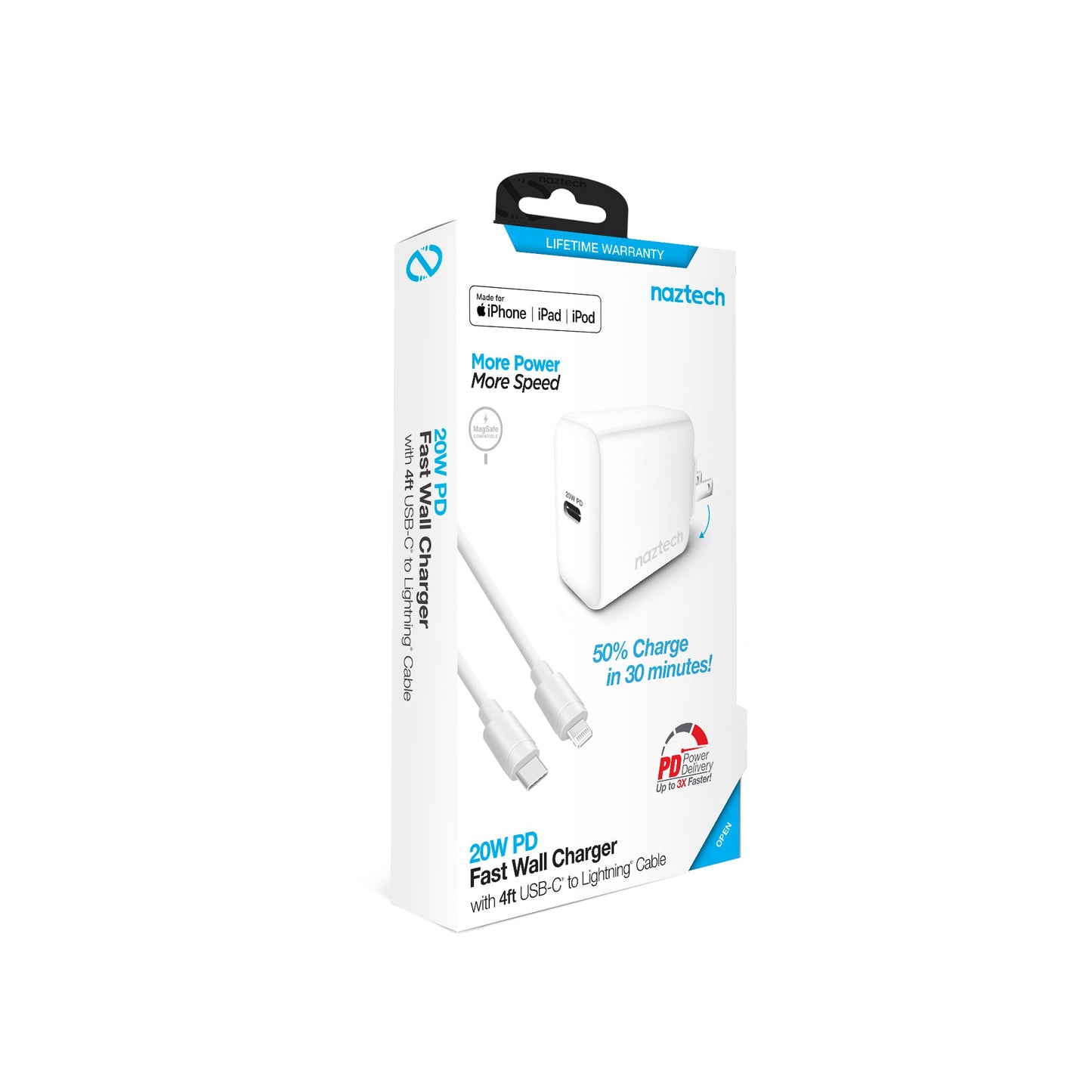 20W USB-C PD Fast Wall Charger | 4ft MFi Lightning Cable | White - US Stores