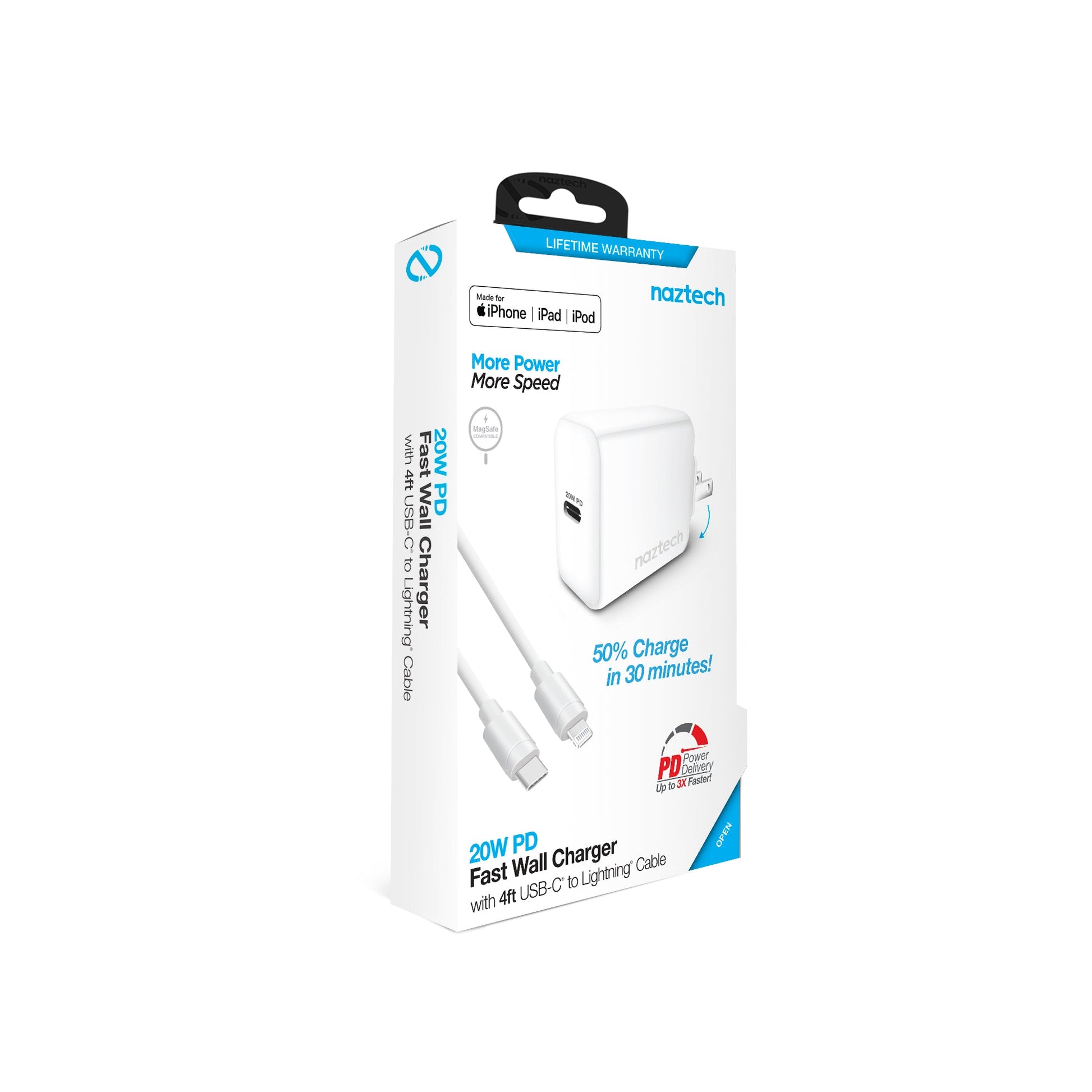 20W USB-C PD Fast Wall Charger | 4ft MFi Lightning Cable | White - US Stores