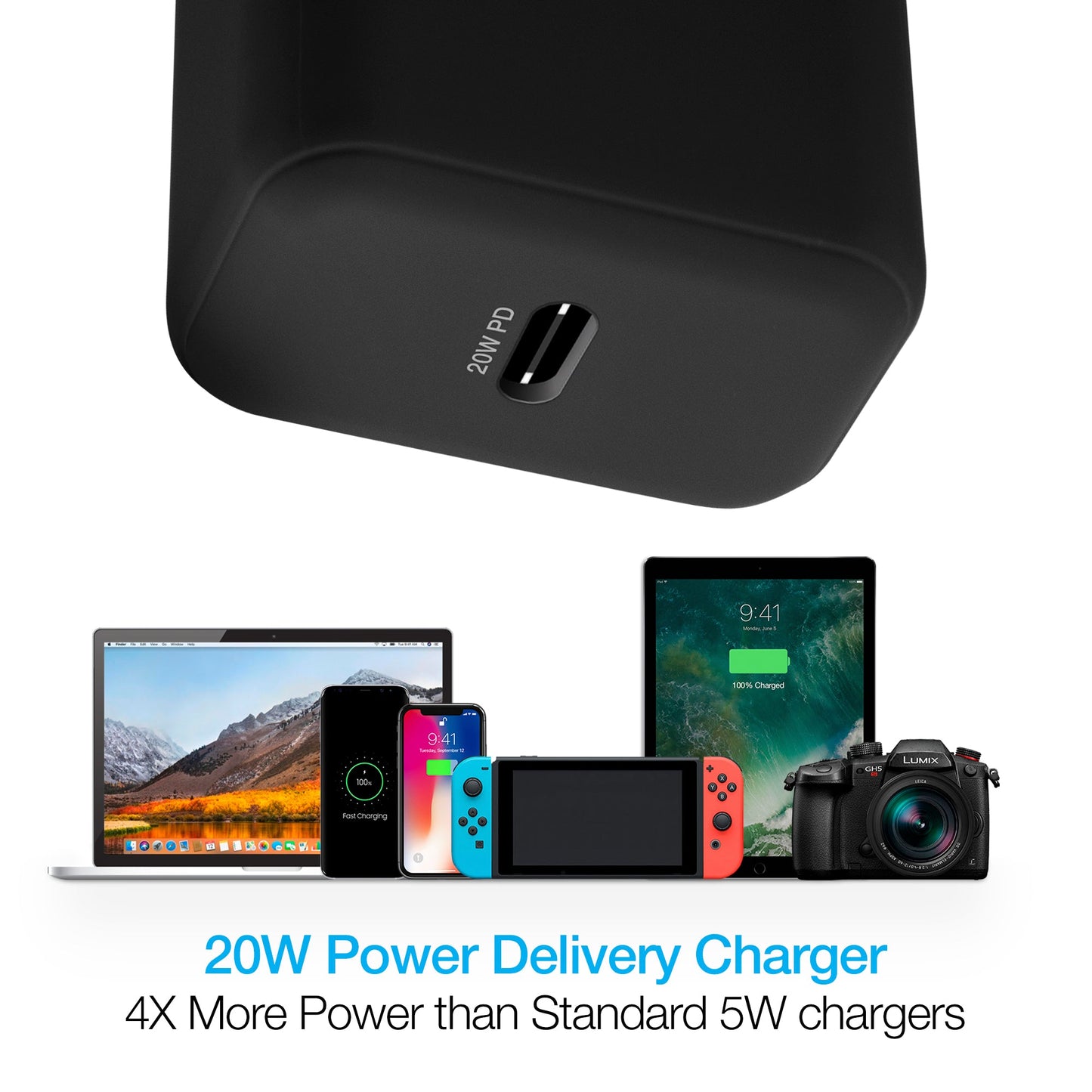 20W USB-C PD Fast Wall Charger | 4ft USB-C Cable | Black - US Stores