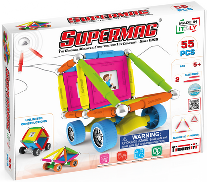 Tinamiri Supermag - Wheels 55 - Magnetic Building Set, 1000 Piece Jigsaw Puzzle