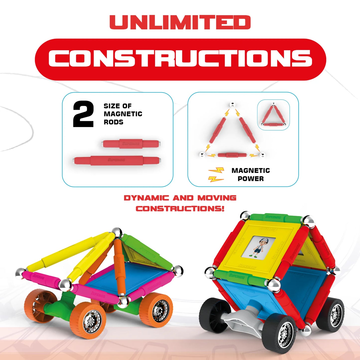Tinamiri Supermag - Wheels 55 - Magnetic Building Set, 1000 Piece Jigsaw Puzzle