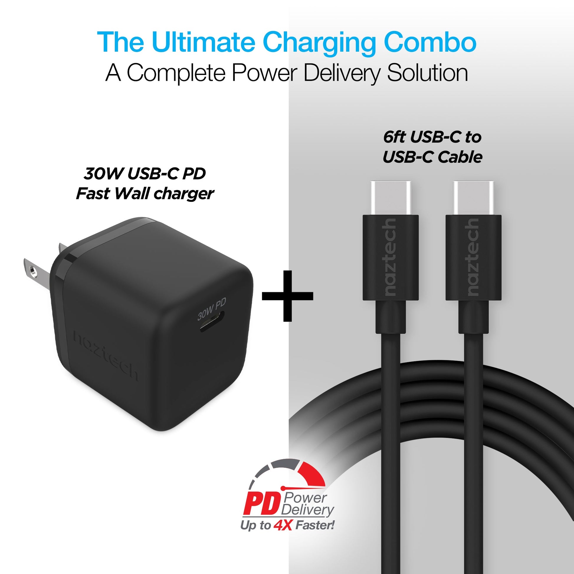 30W USB-C PD Wall Charger + USB-C to USB-C Cable | Black - US Stores