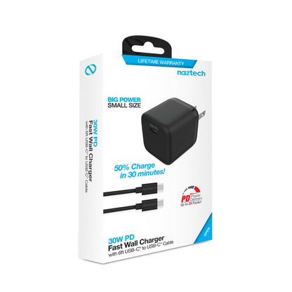 30W USB-C PD Wall Charger + USB-C to USB-C Cable | Black - US Stores