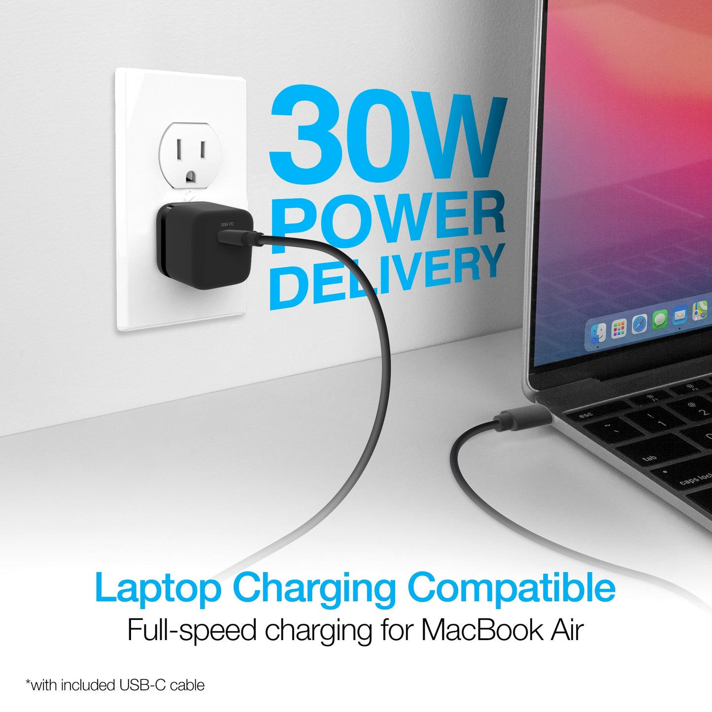 30W USB-C PD Wall Charger + USB-C to USB-C Cable | Black - US Stores