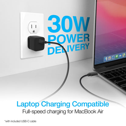 30W USB-C PD Wall Charger + USB-C to USB-C Cable | Black - US Stores