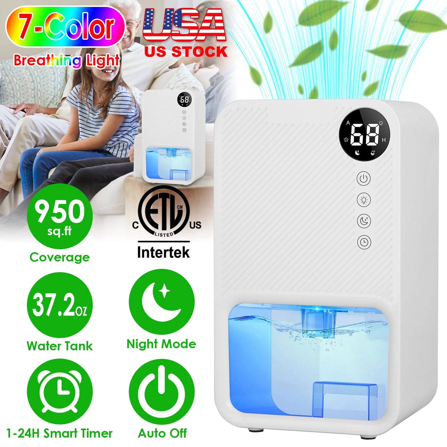 37.2OZ Dehumidifier Indoor Portable Small Dehumidifier