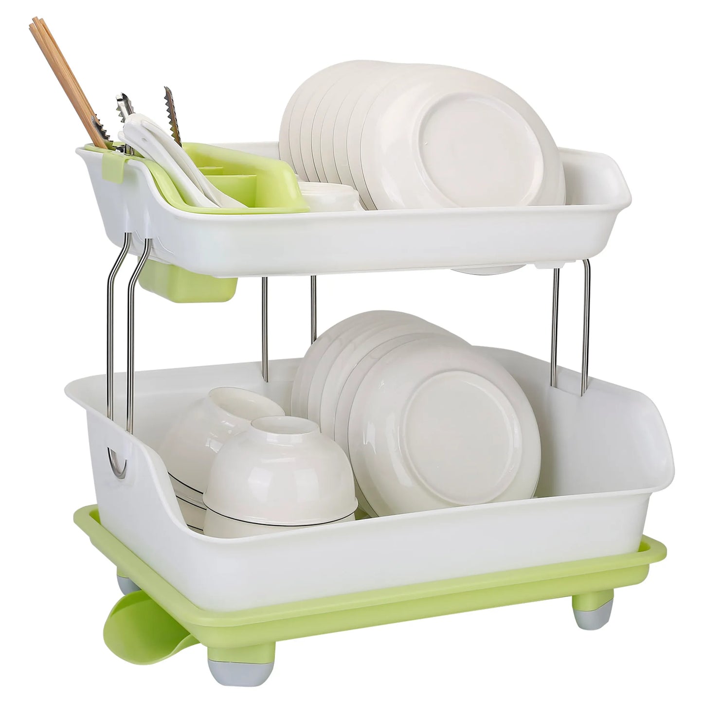 2-Tier Dish Drying Rack Cutlery Drainer Holder Kitchen