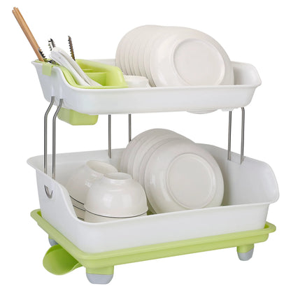 2-Tier Dish Drying Rack Cutlery Drainer Holder Kitchen