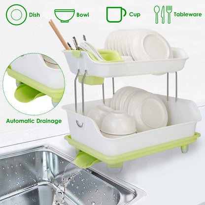 2-Tier Dish Drying Rack Cutlery Drainer Holder Kitchen