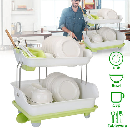 2-Tier Dish Drying Rack Cutlery Drainer Holder Kitchen
