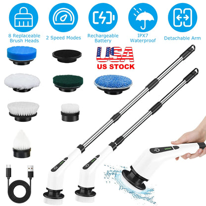 Electric Spin Scrubber Cordless Rechargeable Telescopic Cleaning Brush
