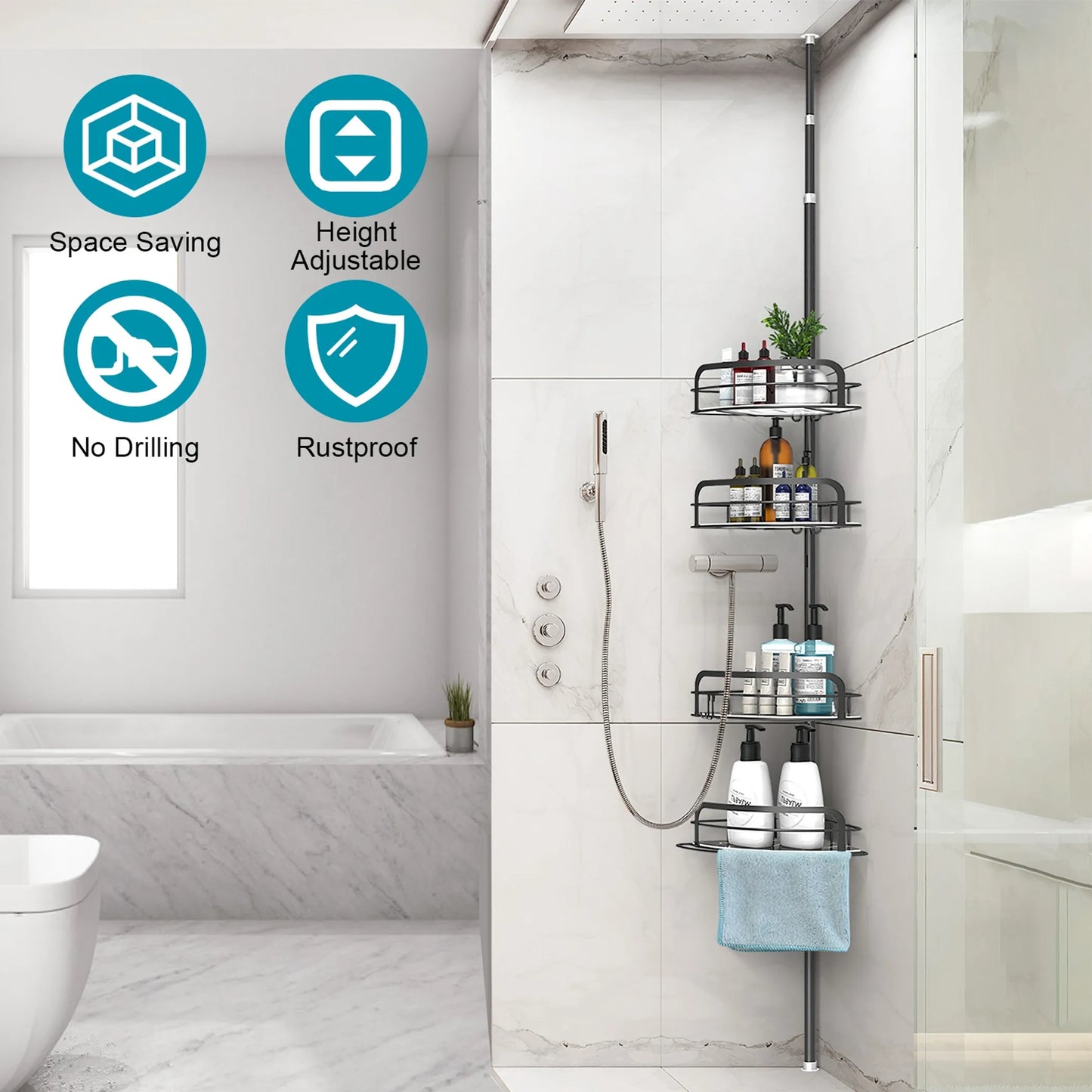 Rust-Resistant Corner Shower Caddy For Bathroom