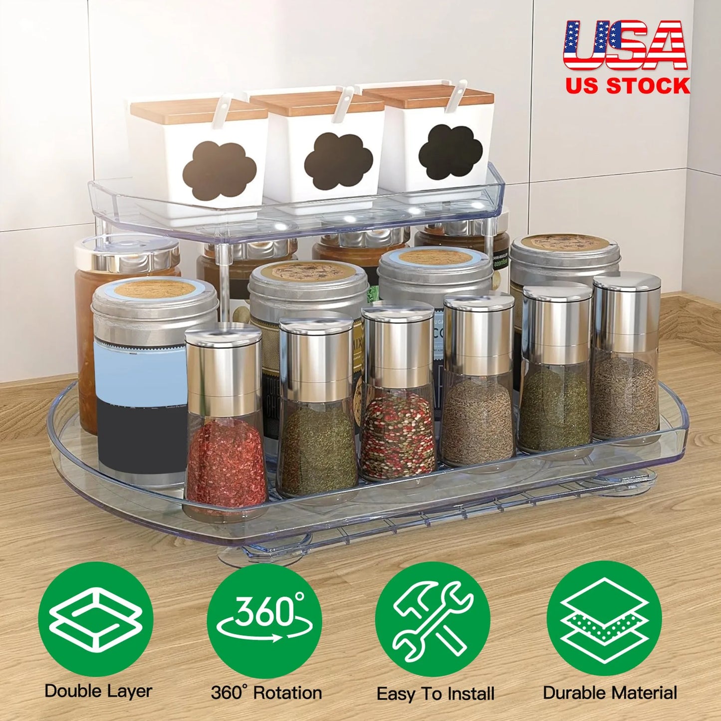 2 Tier Turntable Organizer Rectangular