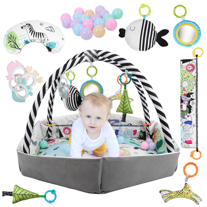 4 In 1 Baby Gym Play Mat Ball Pit Baby Lounger Safety Fence Tummy Time Mat