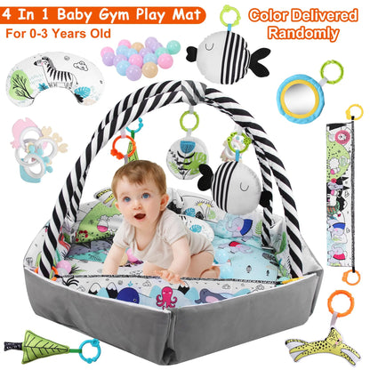 4 In 1 Baby Gym Play Mat Ball Pit Baby Lounger Safety Fence Tummy Time Mat