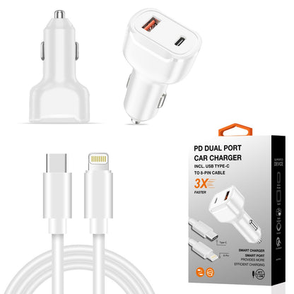 36W PD Dual Ports Travel Car Charger Adapter Fast Charging with USB - C To 8 Pin Cable - US Stores