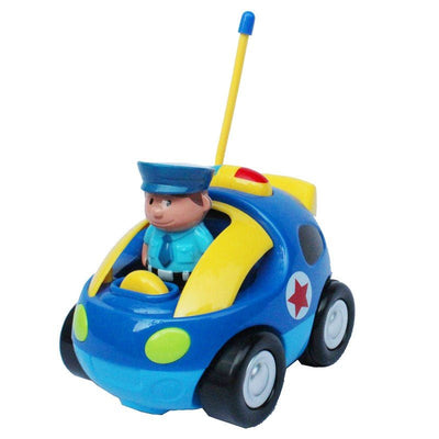 4" Cartoon RC Police Car Remote Control Toy for Toddlers with Lights & Siren – Blue - US Stores