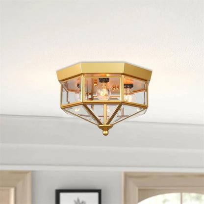 4 Light Industrial Flush Mount Ceiling Light Fixtures Beveled Glass Close to Ceiling Fixtures for Stairway, Hall, Closet, Porches, Bedroom Gold - US Stores